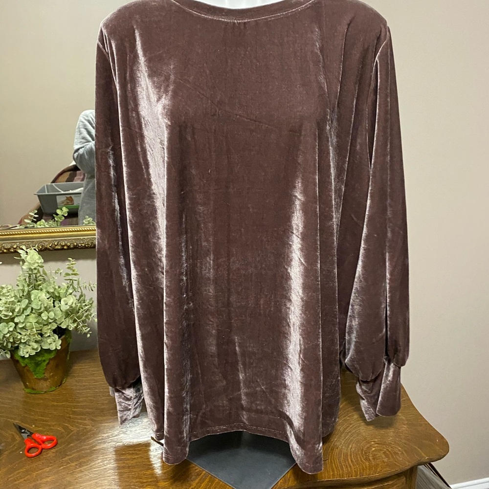 Ava & Viv long sleeve velvet crew neck top-